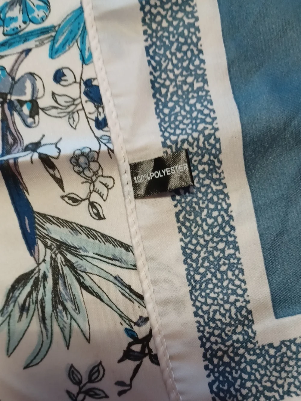 Floral and Butterfly Print Satin Square Scarf Blue White Cottagecore Boho 27×27